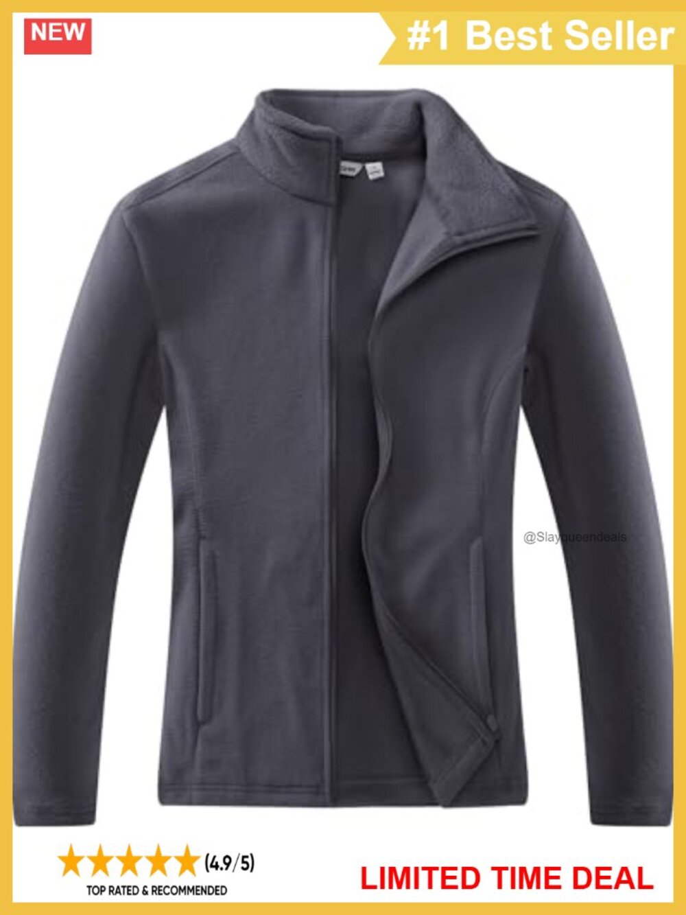 Women's Lightweight Polar Fleece Jacket Full Zip Stand Collar 4 Pockets